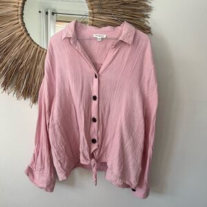 Beachlunchlounge pink cotton gauze button down long sleeve